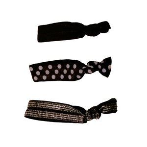 Black Elastic Ribbon Hair Elastics Silver Polka Dot